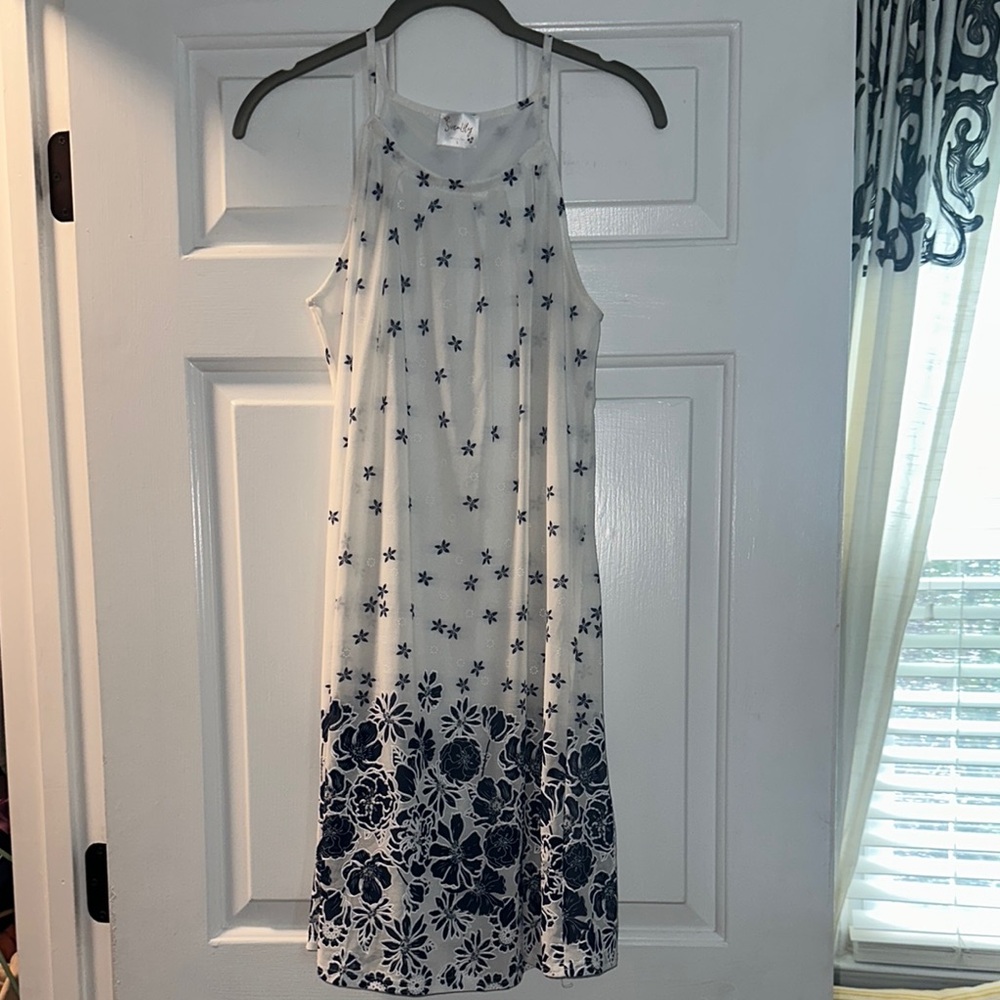 Floral Sleeveless Dress - White and Blue